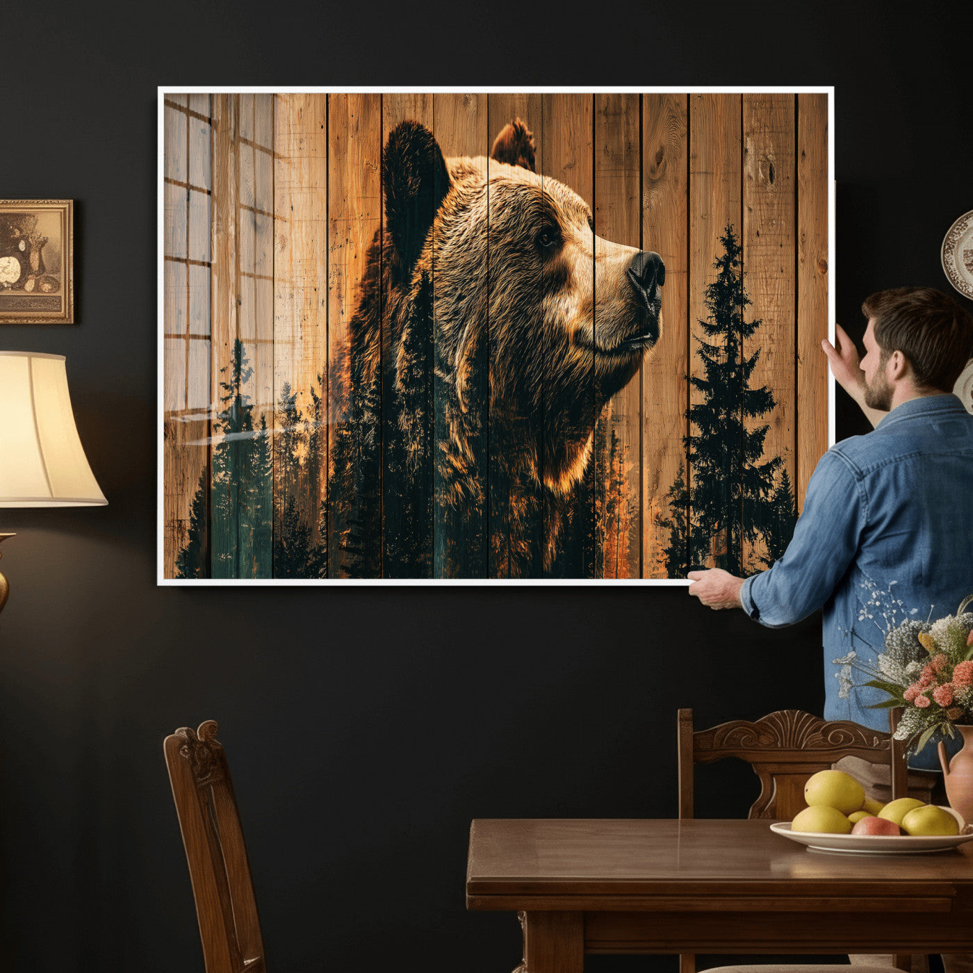 Rustic Bear Wall Art Canvas Print – Woodland Wildlife