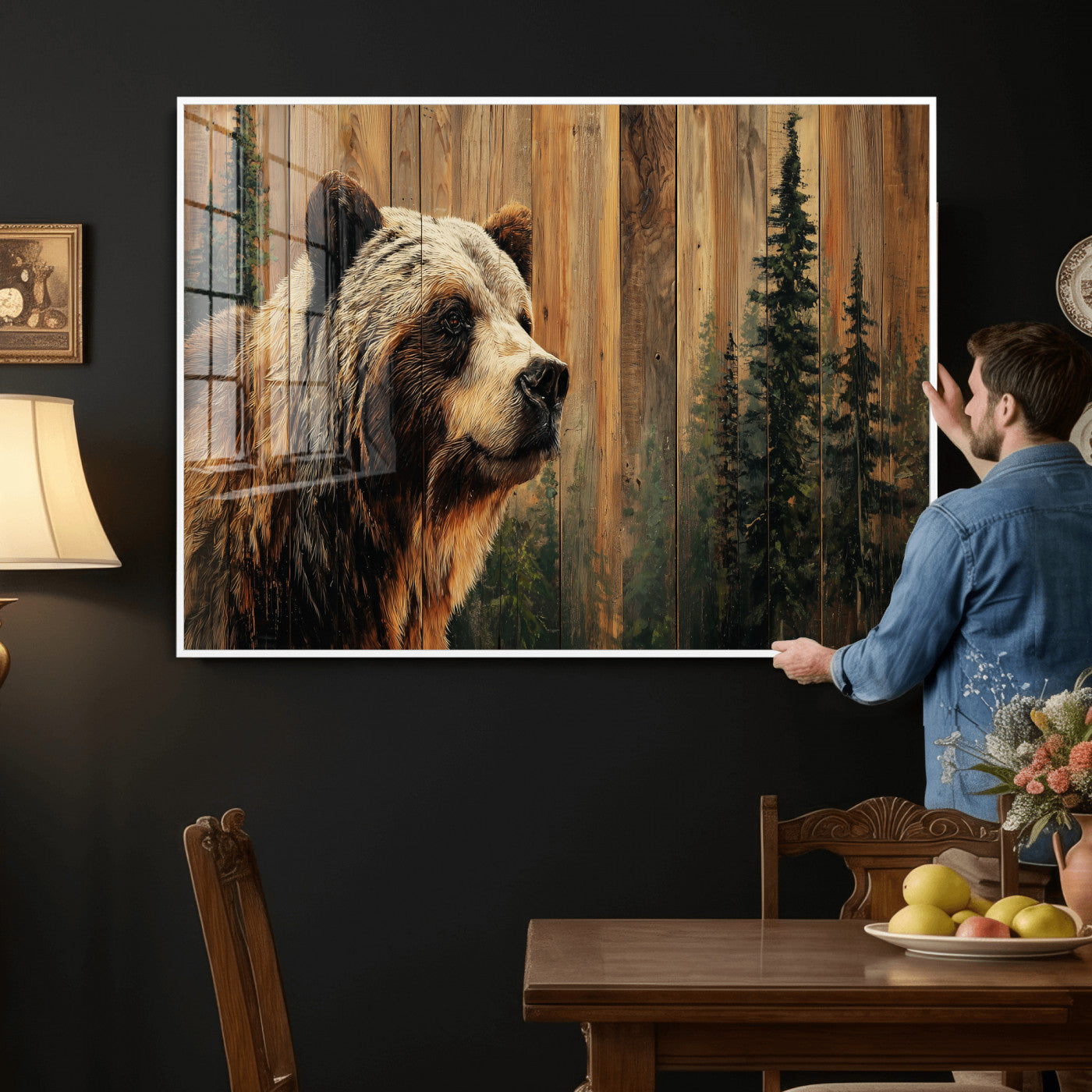 Grizzly Bear Wall Art Canvas Print, Rustic Wildlife Bear