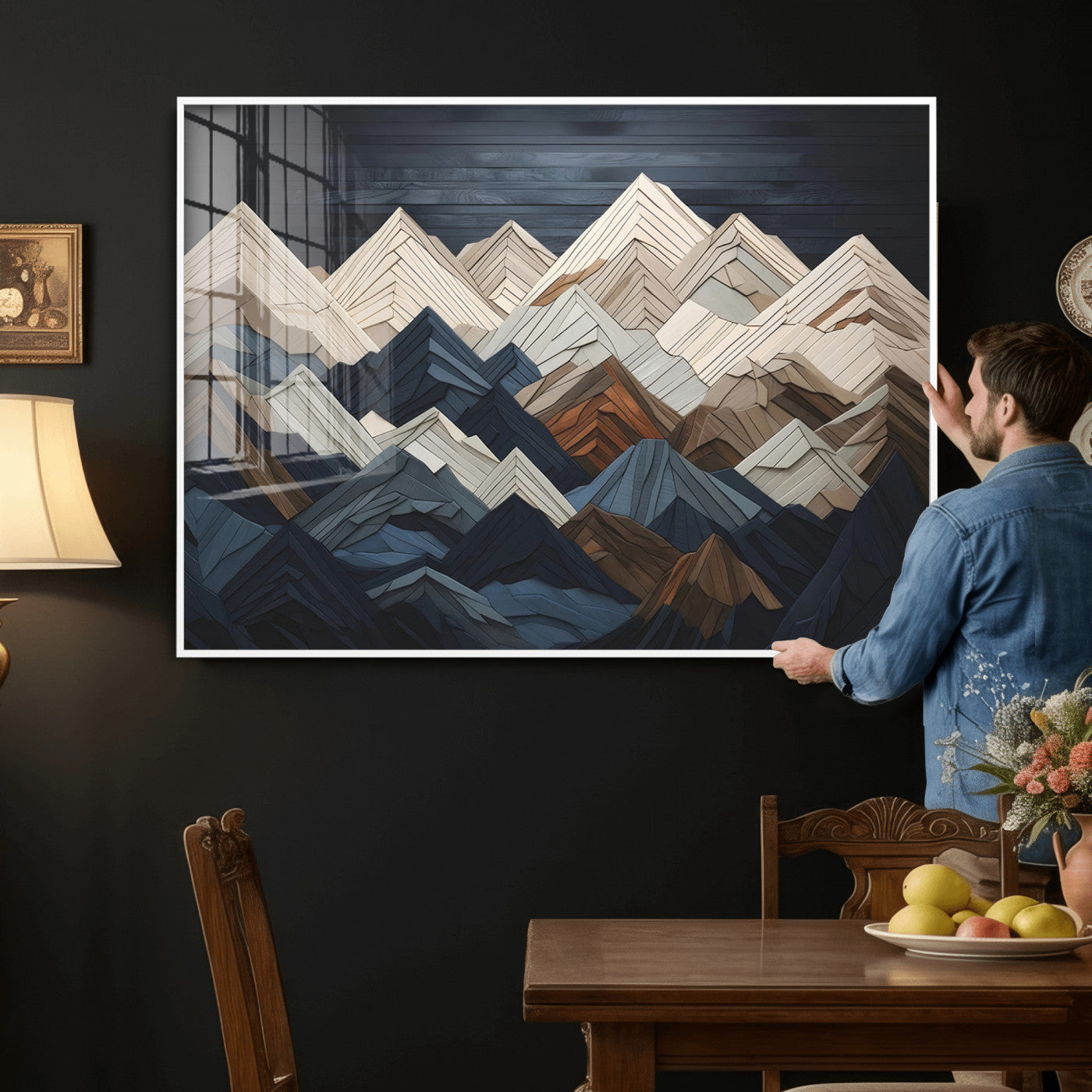 Wood Mountain Wall Art | Mountain Canvas Print Wood Decor |