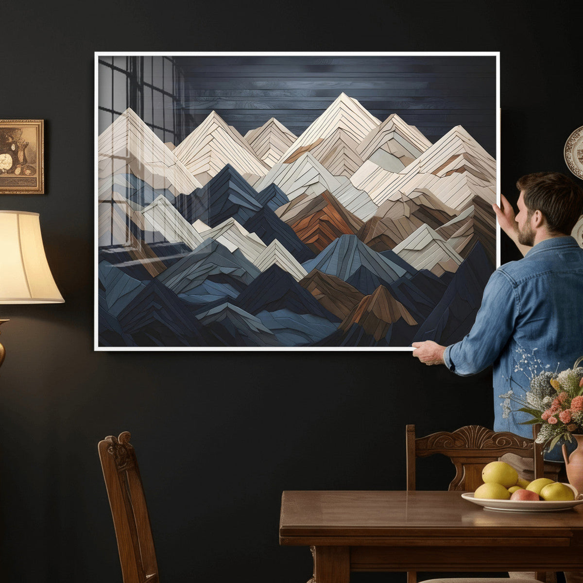 Wood Mountain Wall Art | Mountain Canvas Print Wood Decor |