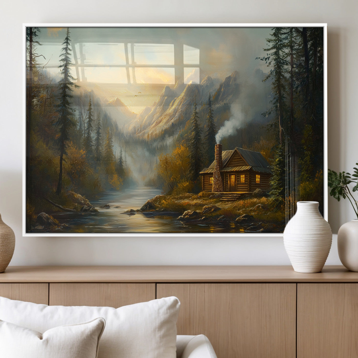 Wood Cabin Retreat Mountain at Sunset Wall Art Print -