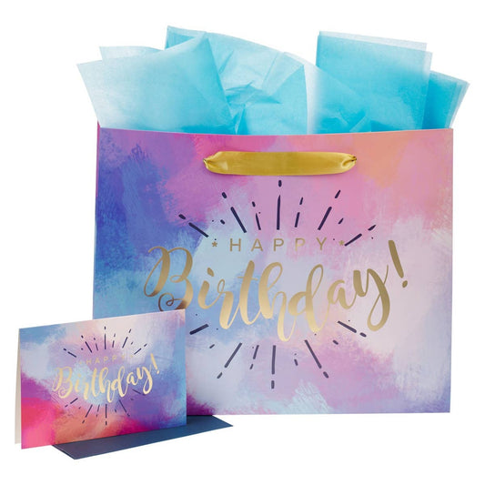 Gift Bag w/ Card LG Landscape Multicolored Happy Birthday