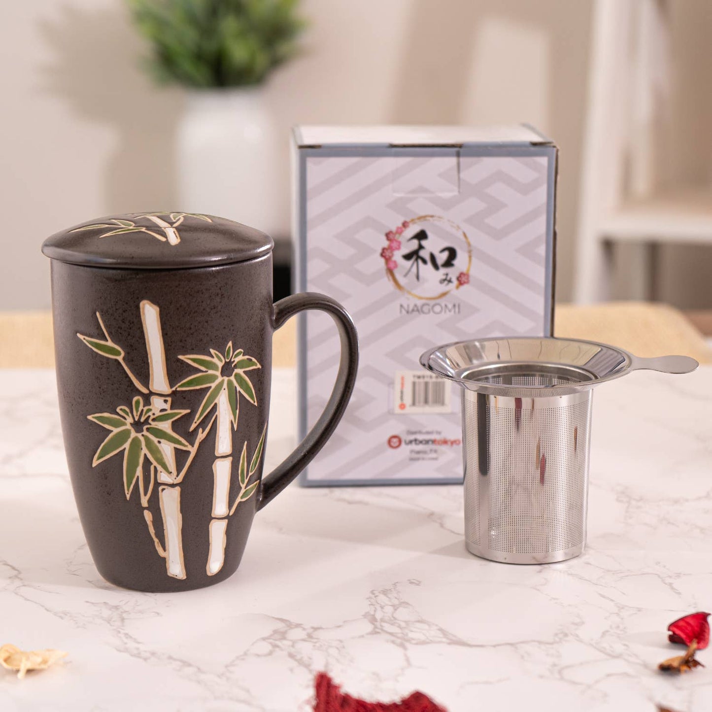 Bamboo Design 15oz Tea Mugs with Lid and Infuser