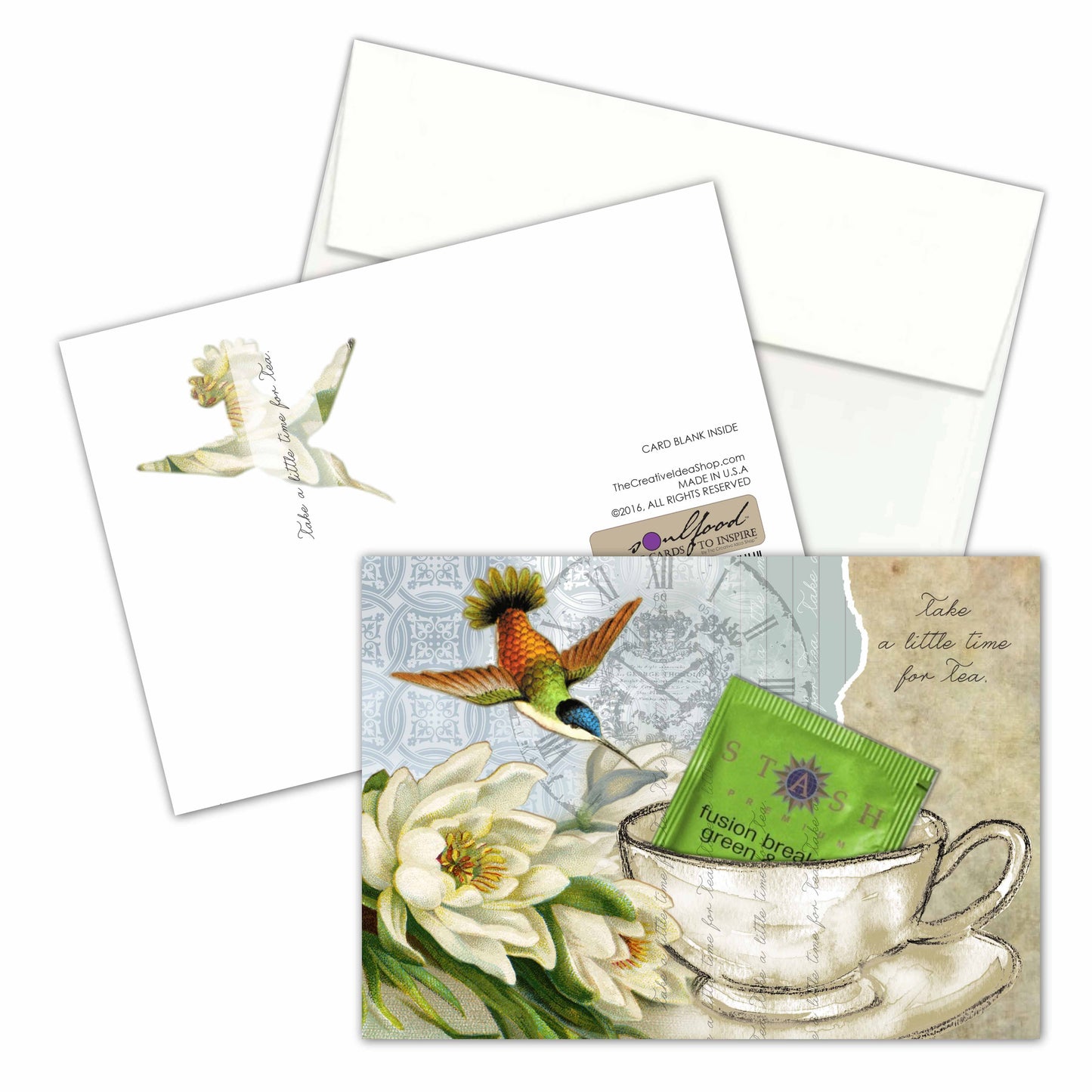 TEA GREETING CARD COLLECTION w. REAL TEA BAGS, Birds Flowers