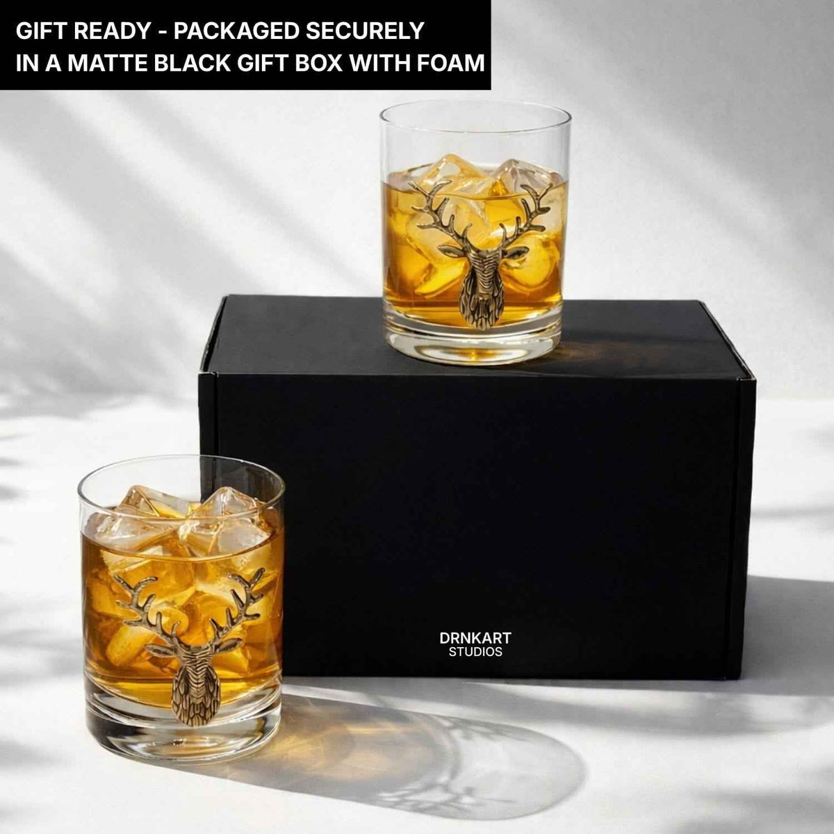 Gold Stag Deer Whiskey Glasses