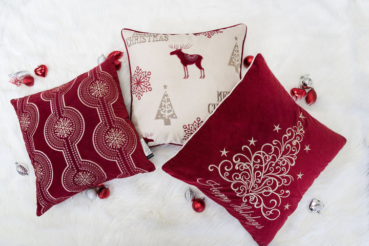 Happy Holidays Embroidered Velvet Throw Pillow, holiday sofa and bedroom decor