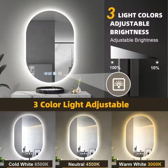 30x20 in LED Bathroom Mirror with Anti-Fog and Lights