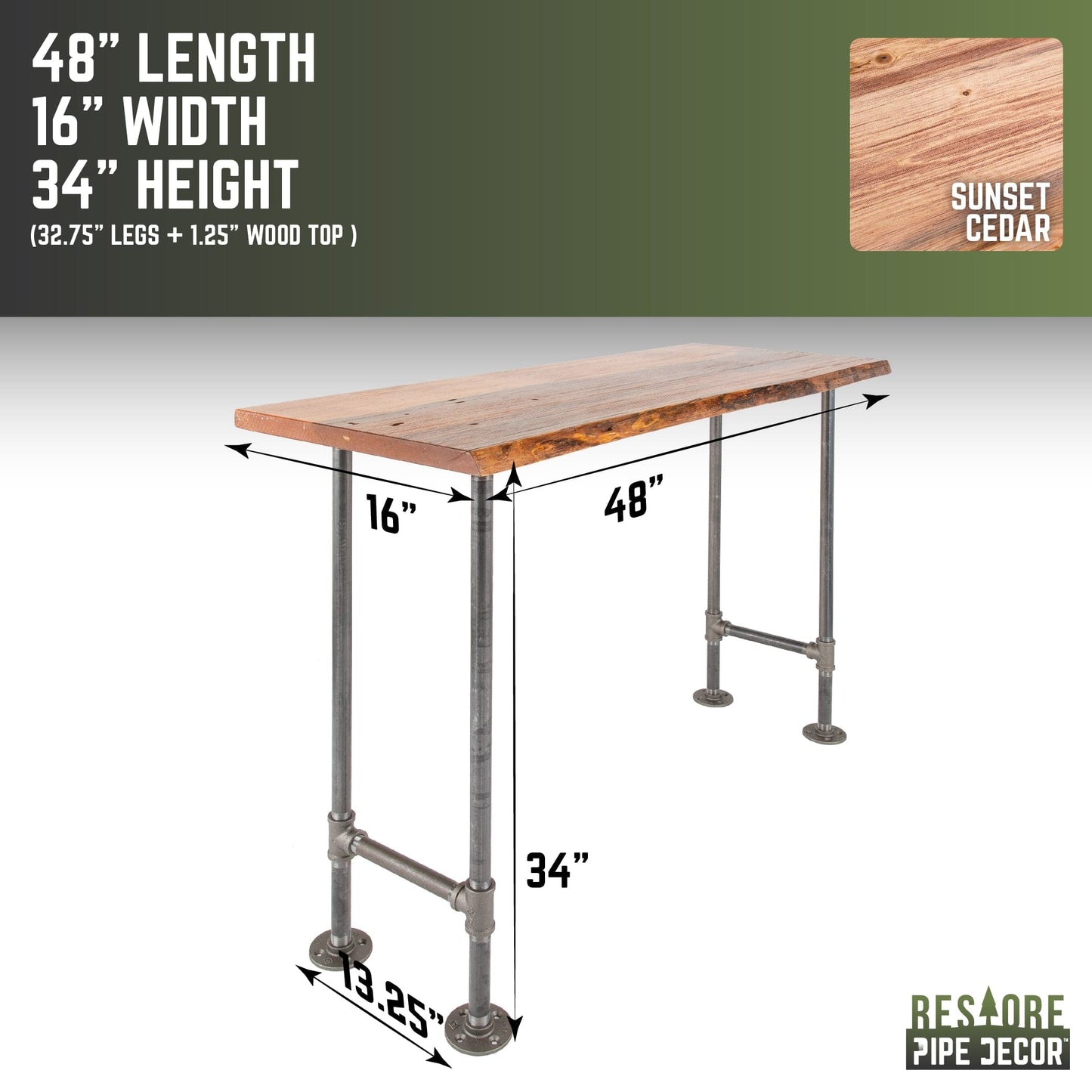 RESTORE Sunset Cedar Solid Live Edge Wood Console Table