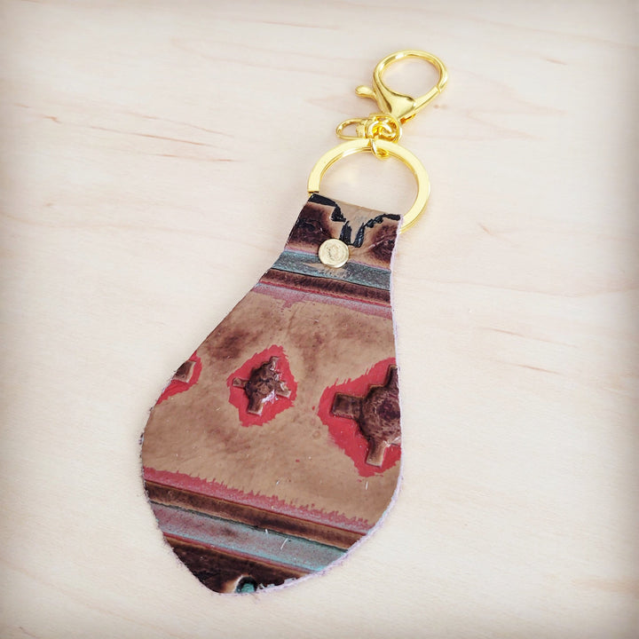 **Leather Keychain-Red Brown Navajo 702L