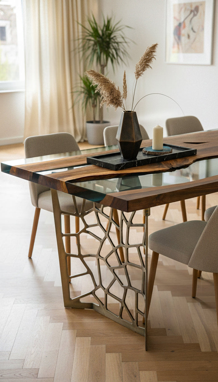 Resin Walnut River Dining Room Table | Voronoi Table