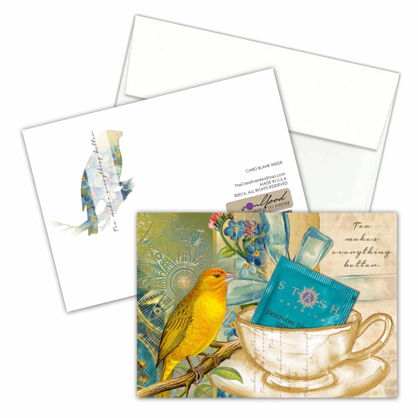 TEA GREETING CARD COLLECTION w. REAL TEA BAGS, Birds Flowers