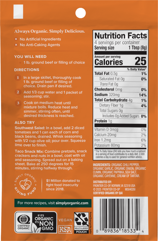 Simply Organic Southwest Taco Seasoning, Certified Organic