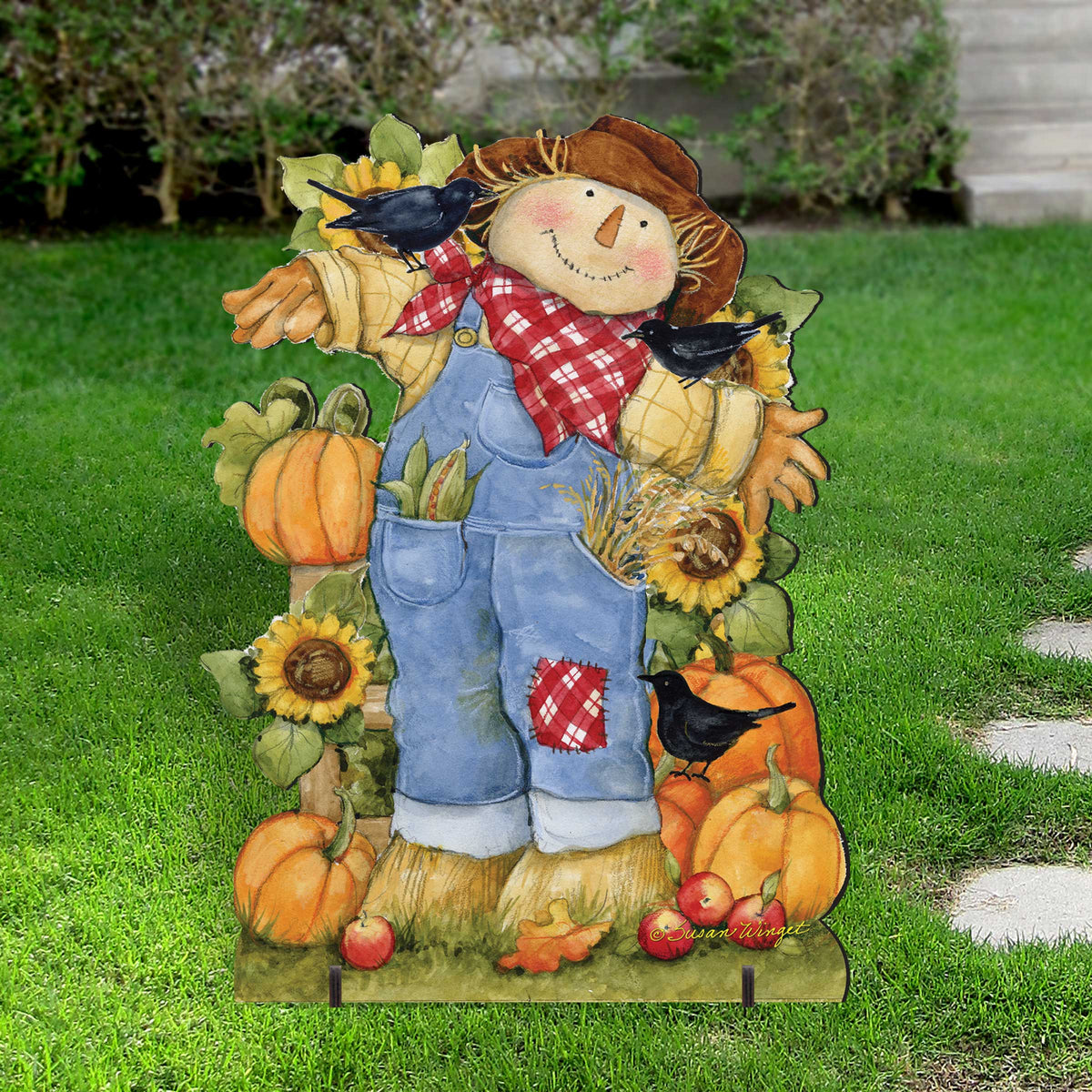 Front Yard Fall Decoration - Harvest Scarecrow - Freestanding - Handmade Gift - Garden Autumn Adornment by Susan Winget - 8471211F-SW
