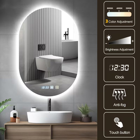 30x20 in LED Bathroom Mirror with Anti-Fog and Lights