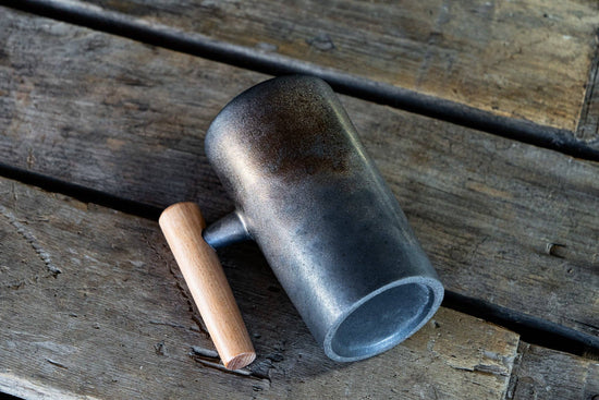 Industrial Textured Mug with Wooden Handle