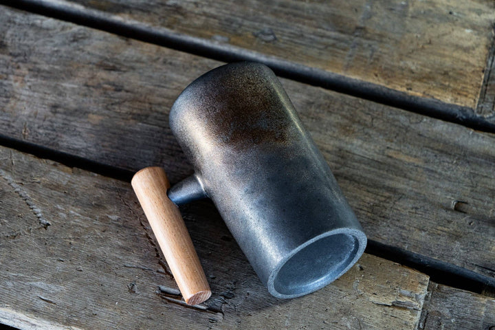 Industrial Textured Mug with Wooden Handle