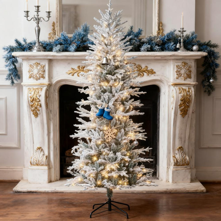 Christmas Trees with Snow Branches - Pre Lit Artificial Flocked, artificial Christmas tree for festive holiday home decor from Cedar & Spice Gifts