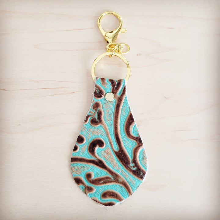 **Embossed Leather Key Chain - Cowboy Turquoise 700v