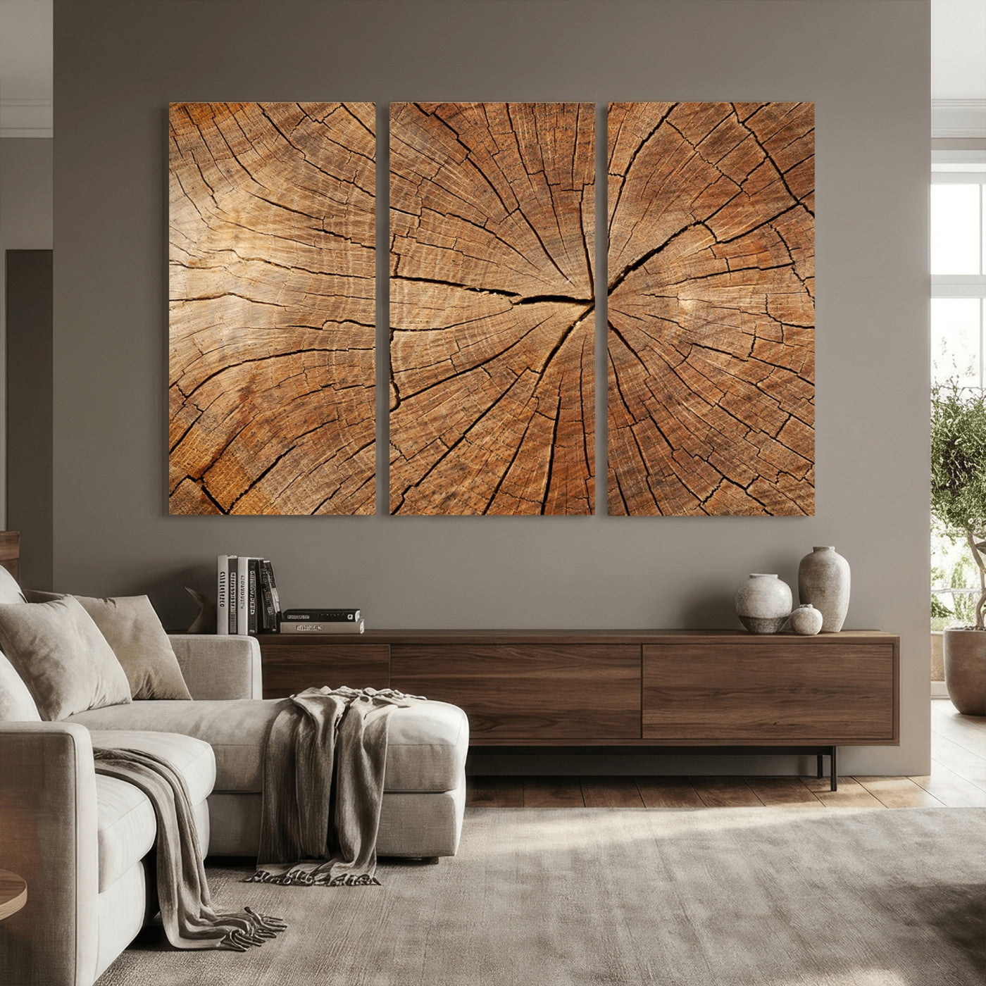 Tree Ring Canvas Art, Rustic Wood Grain Wall Art, Tree Slice
