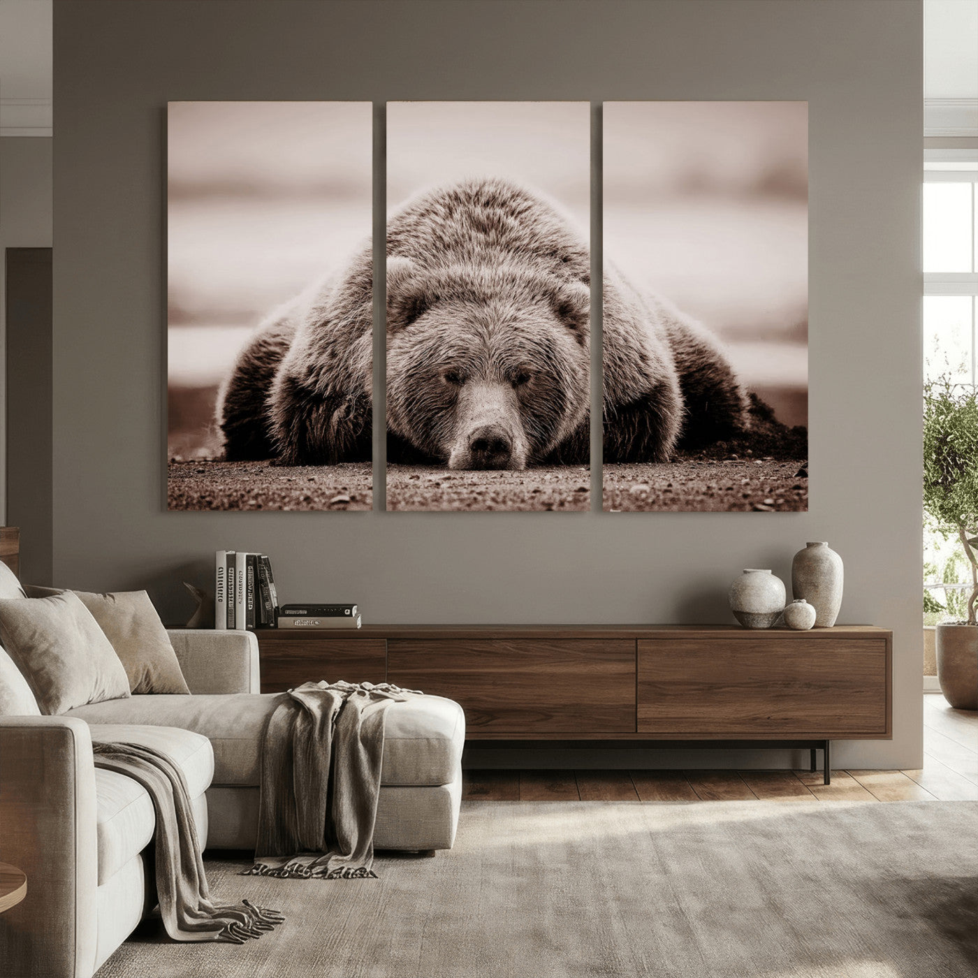 Grizzly Bear Wall Art Print - Bear Canvas Wall Art - Rustic
