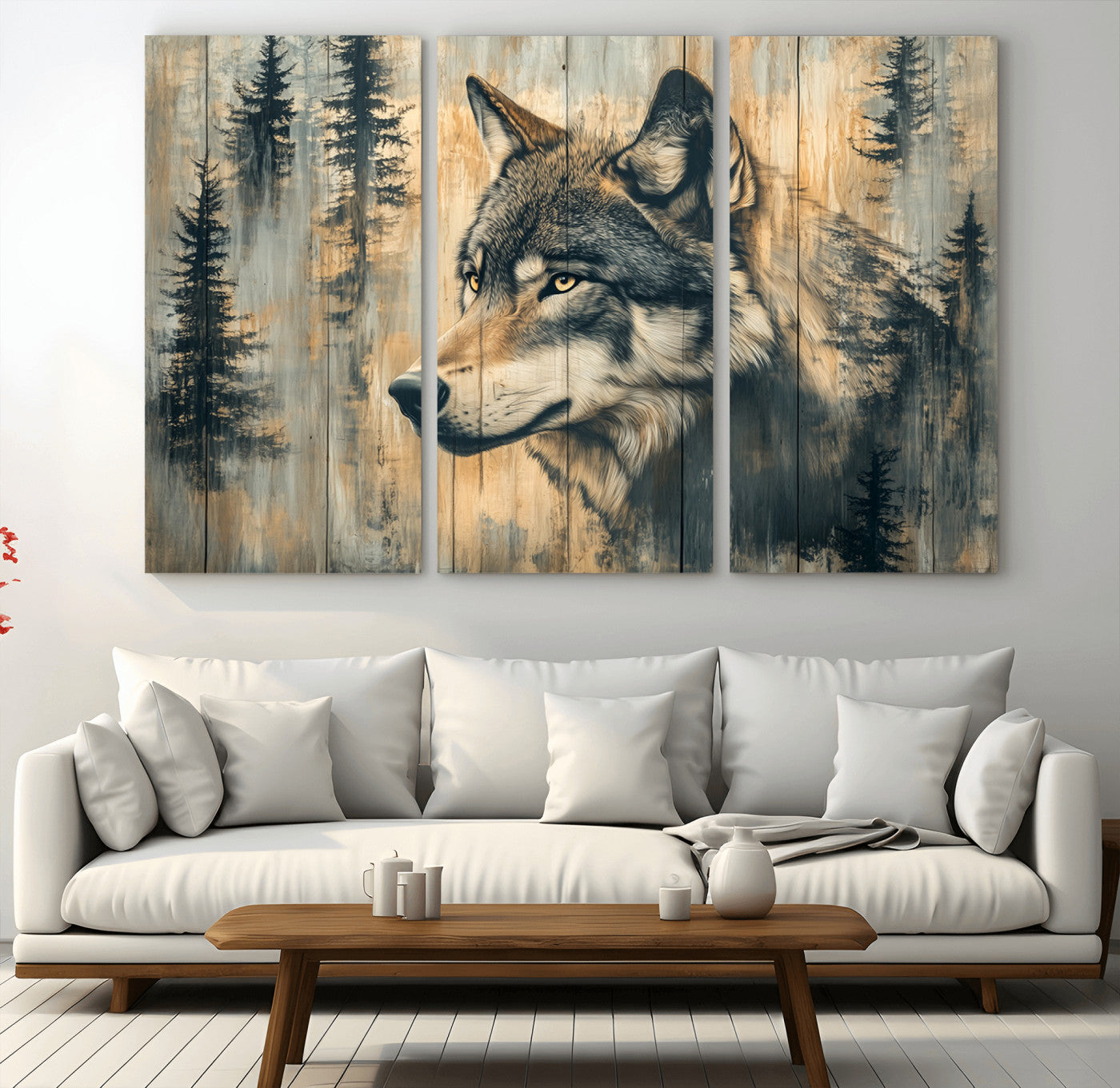 Wood Style Rustic Wolf Wall Art Canvas Print, Vintage