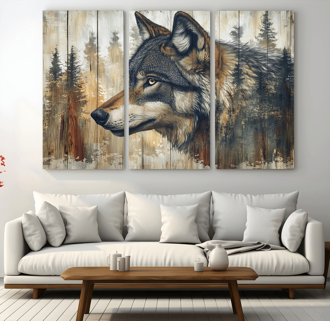 Rustic Wolf Wall Art Canvas Print – Vintage Woodland