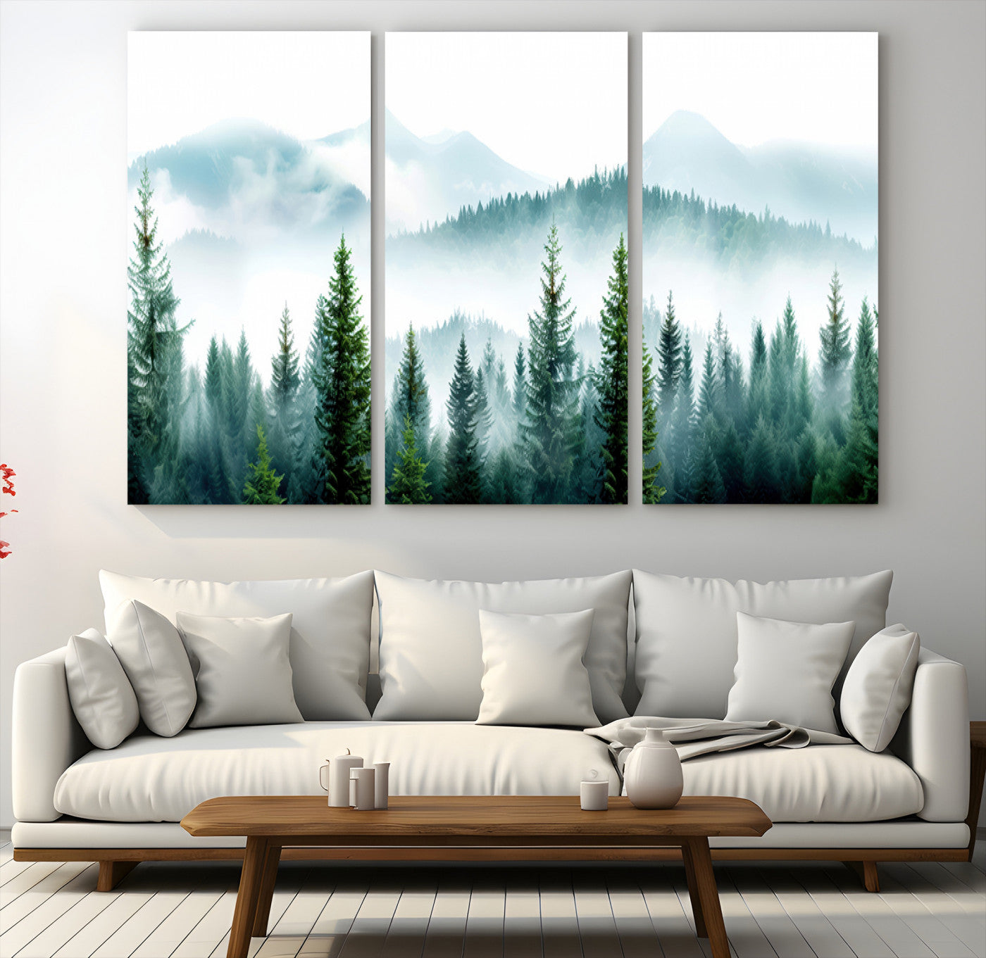 Pine Forest Wall Art Canvas Print – Misty Mountains Foggy