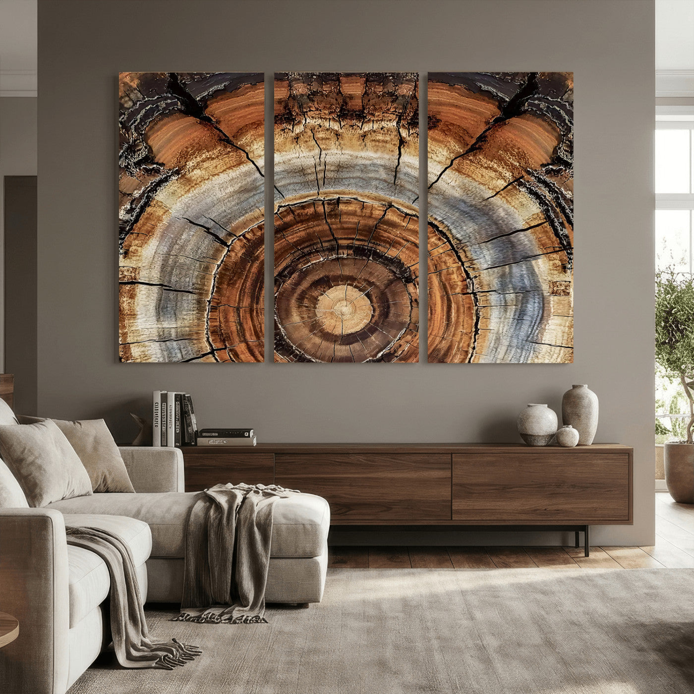 Tree Rings Wall Art Canvas Print – Rustic Wood Texture