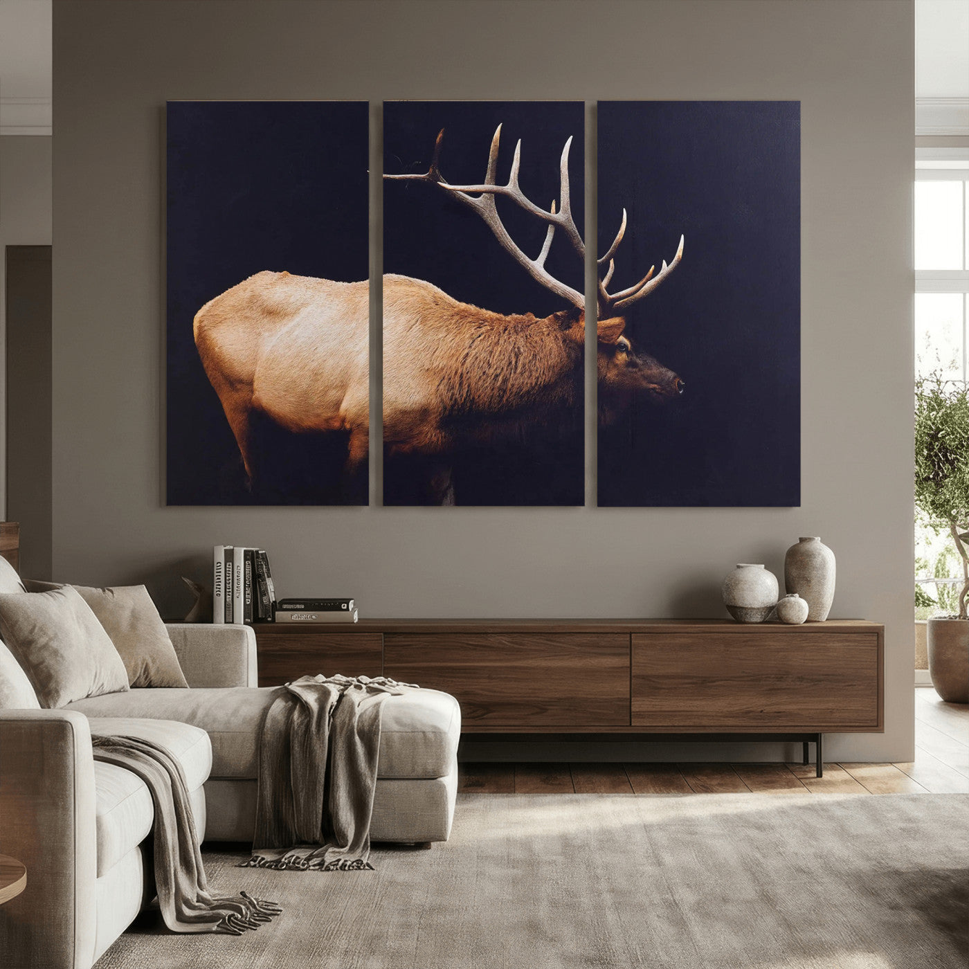 Rustic Elk Wall Art Canvas Print – Framed Moody Wildlife Art