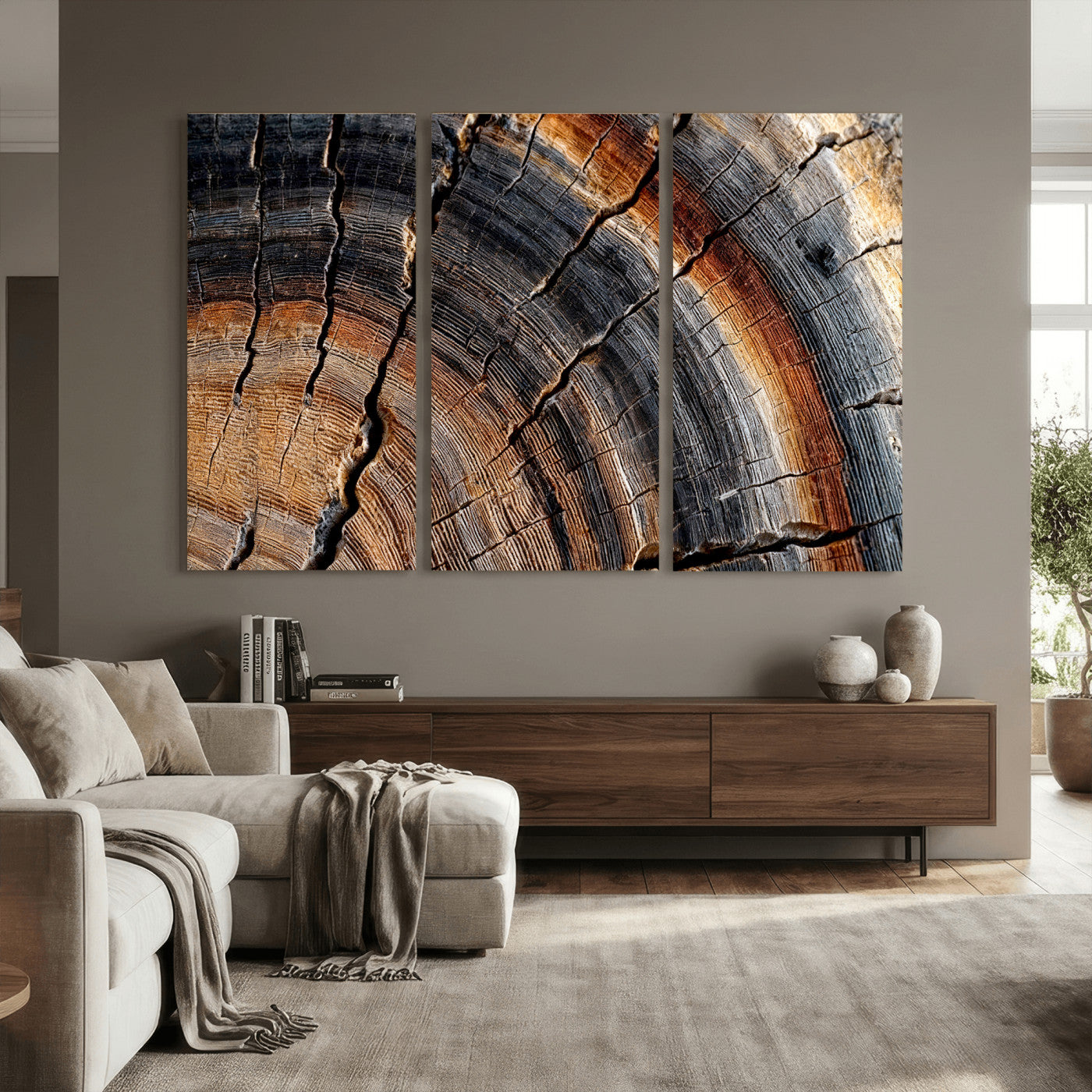 Abstract Tree Ring Wall Art Print – Natural Rustic Wood
