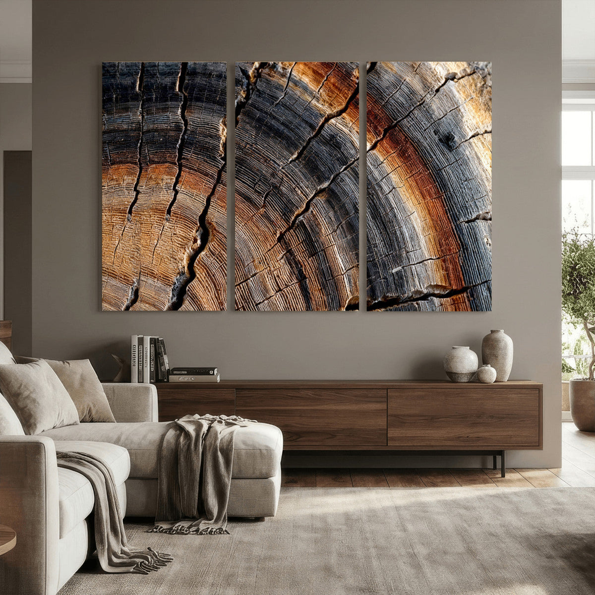 Abstract Tree Ring Wall Art Print – Natural Rustic Wood