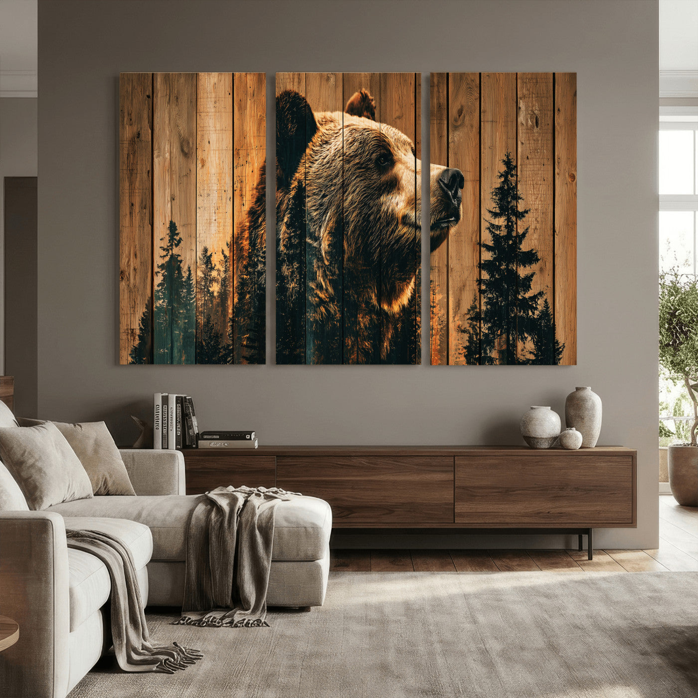 Rustic Bear Wall Art Canvas Print – Woodland Wildlife
