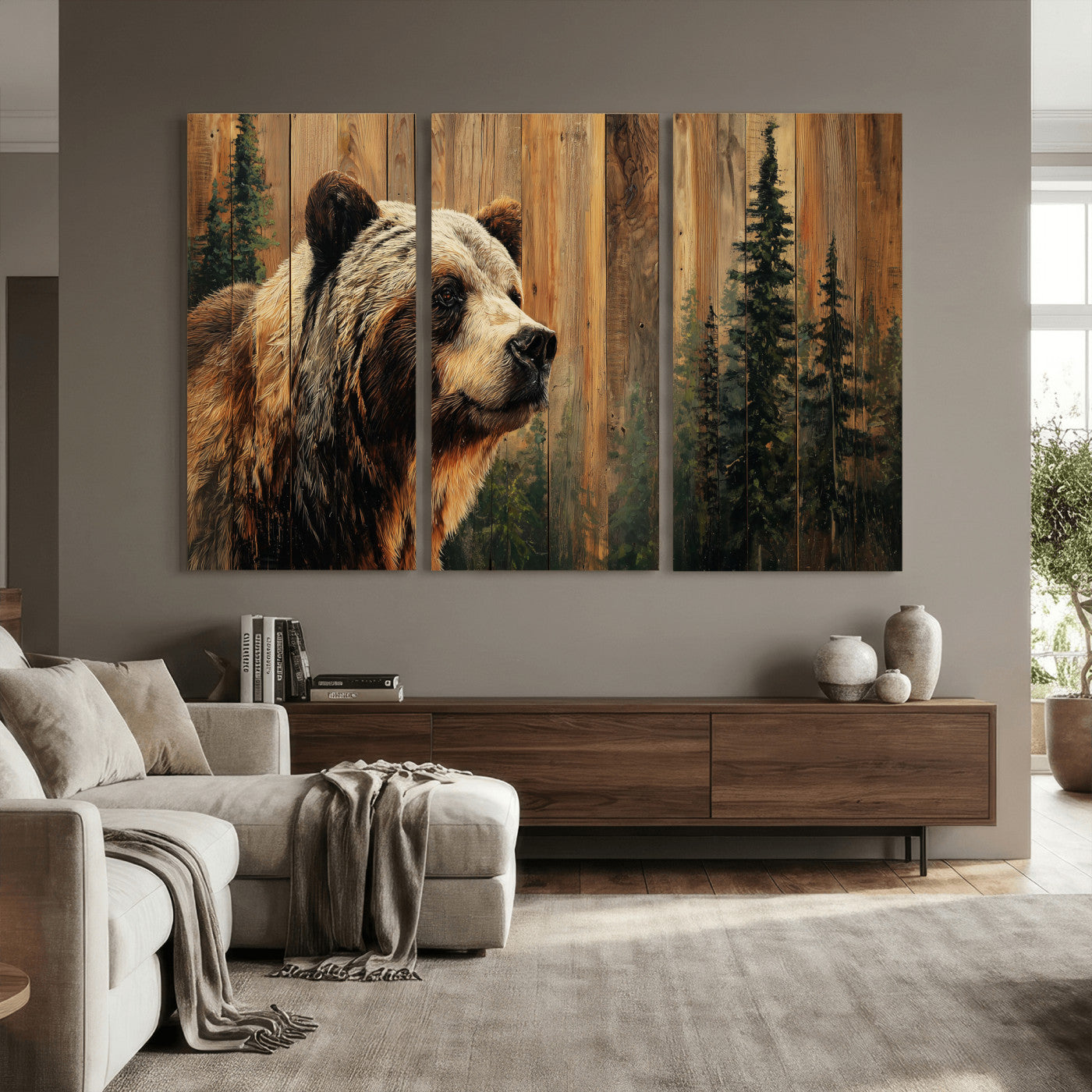 Grizzly Bear Wall Art Canvas Print, Rustic Wildlife Bear