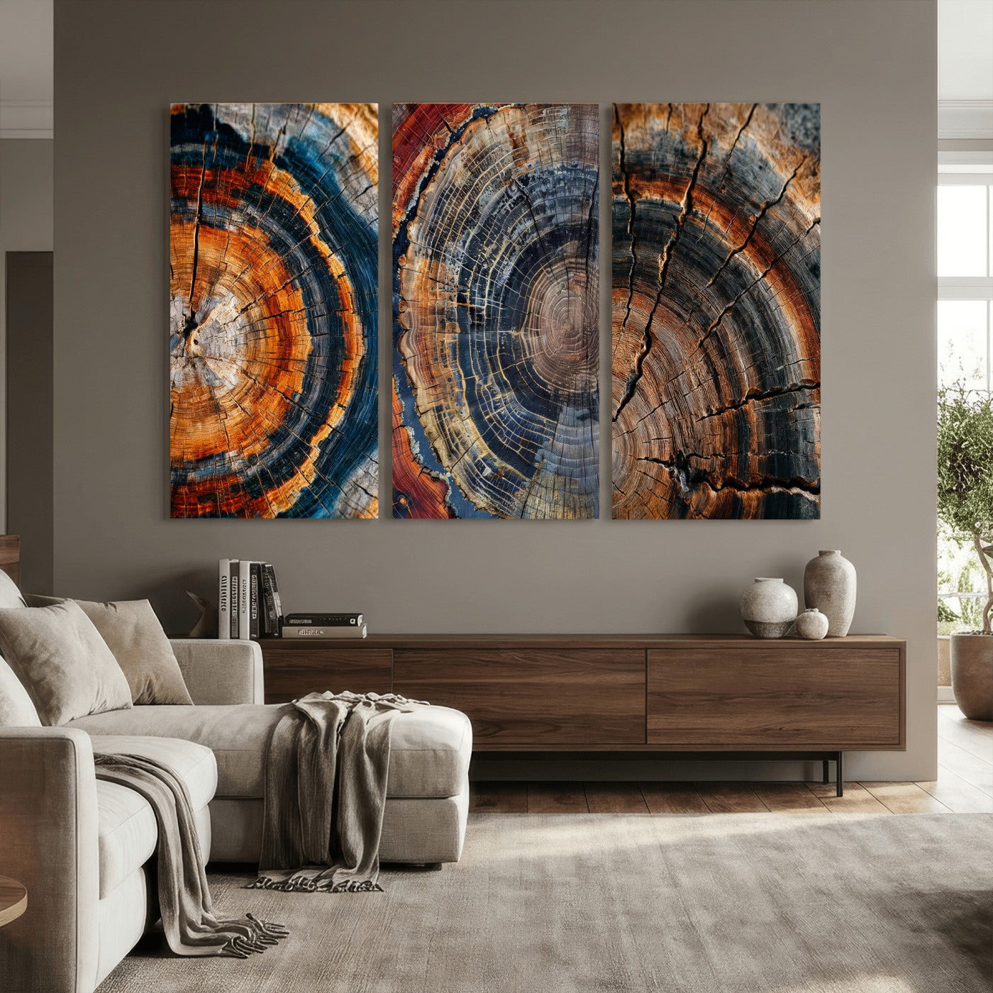 Tree Ring Triptych Canvas Wall Art — Set of 3 Wood Grain