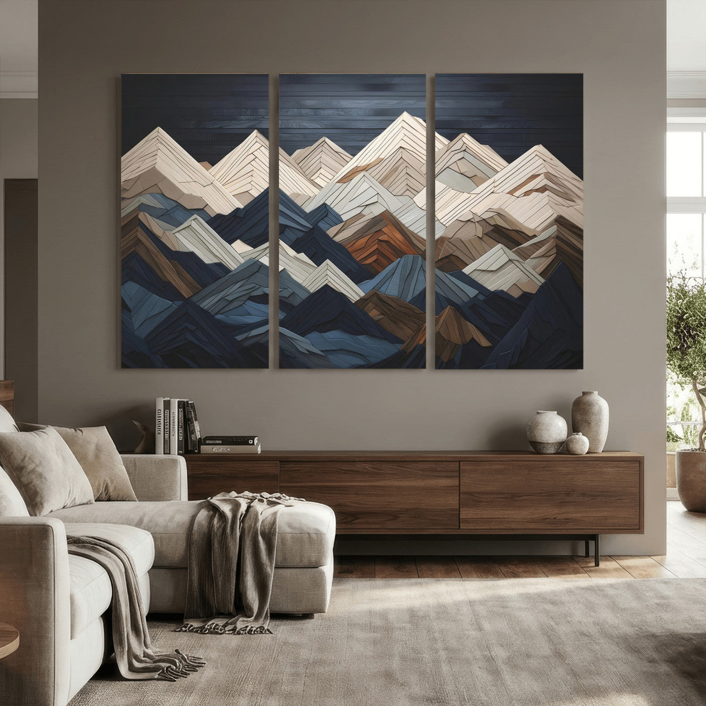 Wood Mountain Wall Art | Mountain Canvas Print Wood Decor |