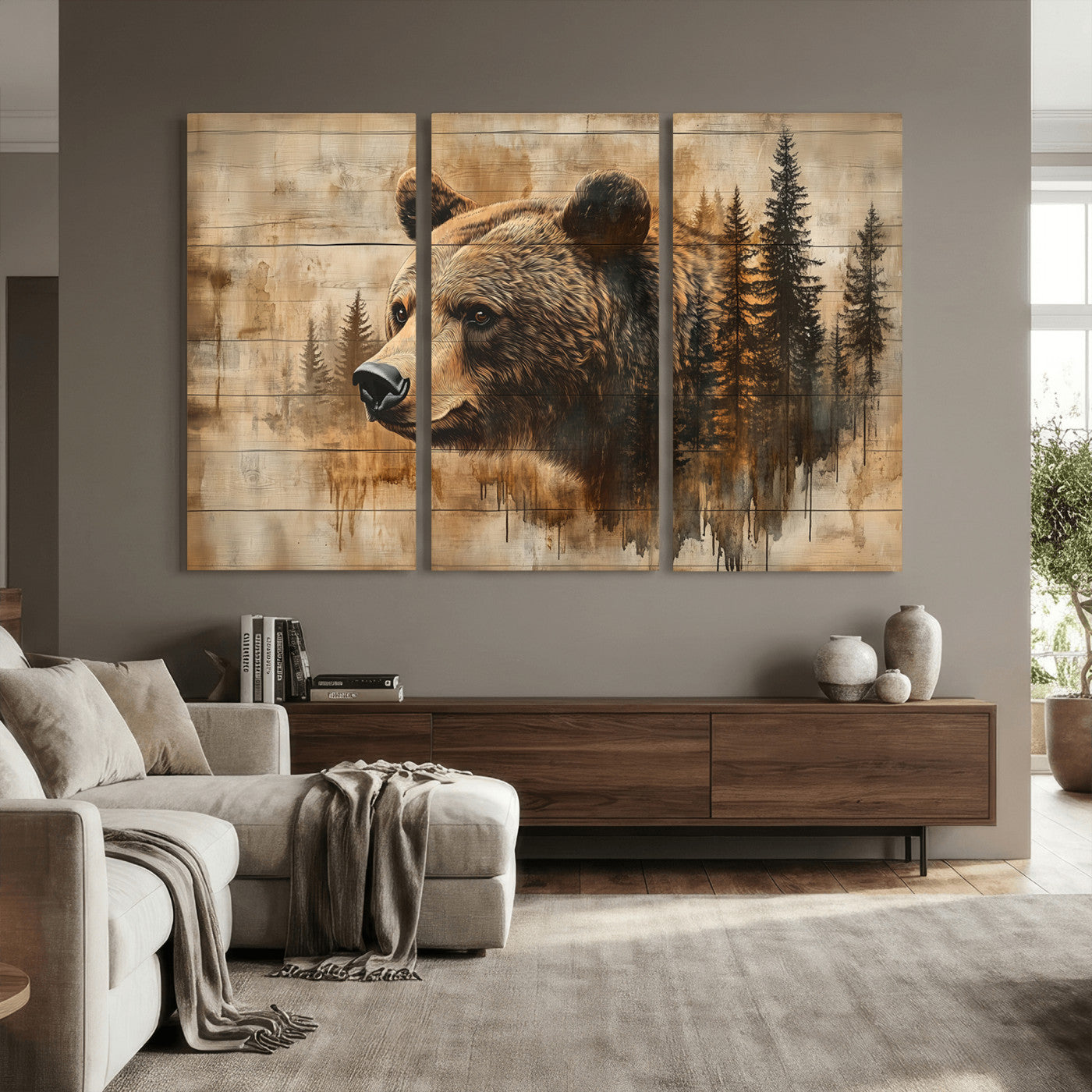 Rustic Grizzly Bear Wall Art, Abstract Grizzly 399 Bear Wall