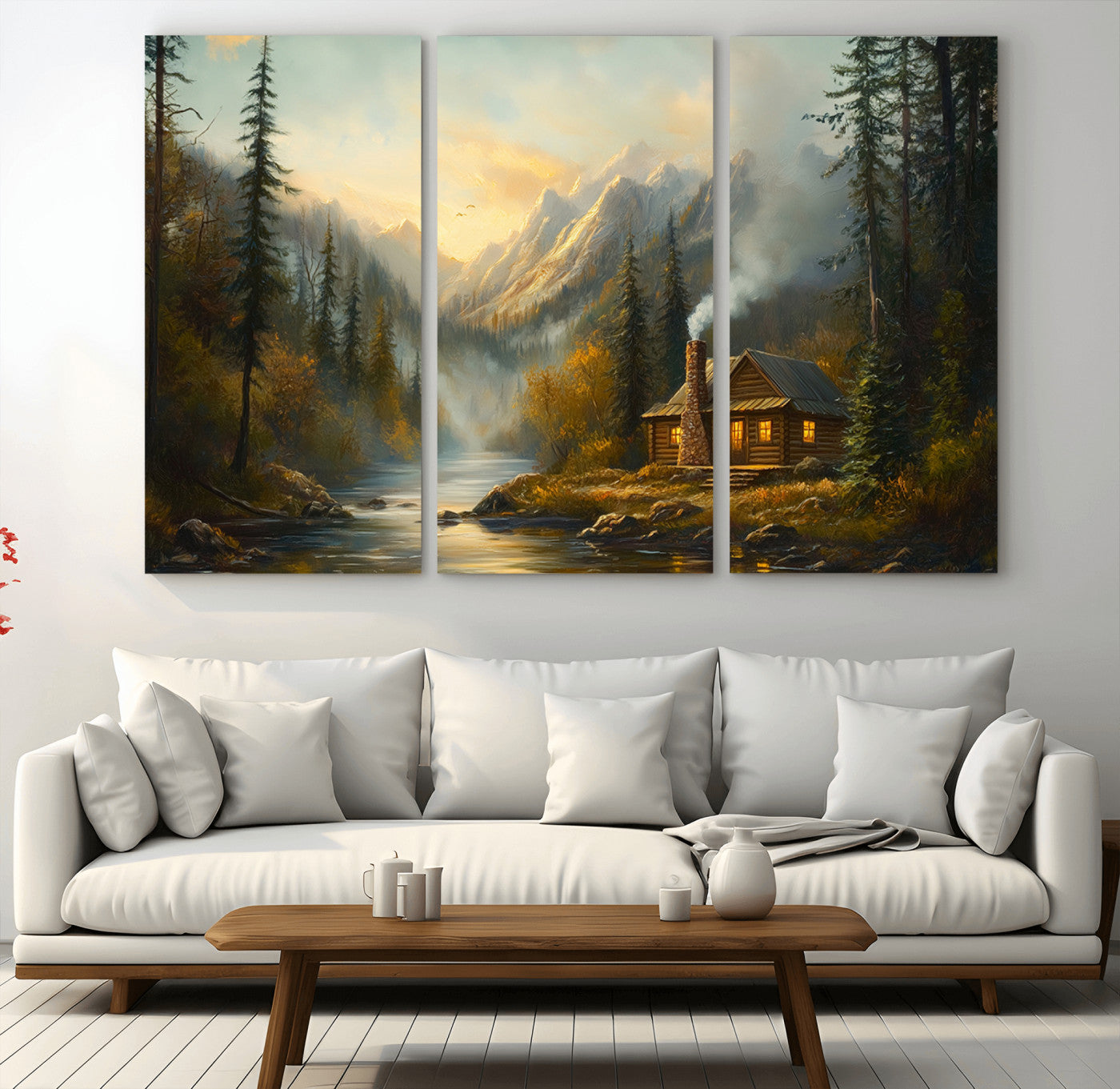 Wood Cabin Retreat Mountain at Sunset Wall Art Print -