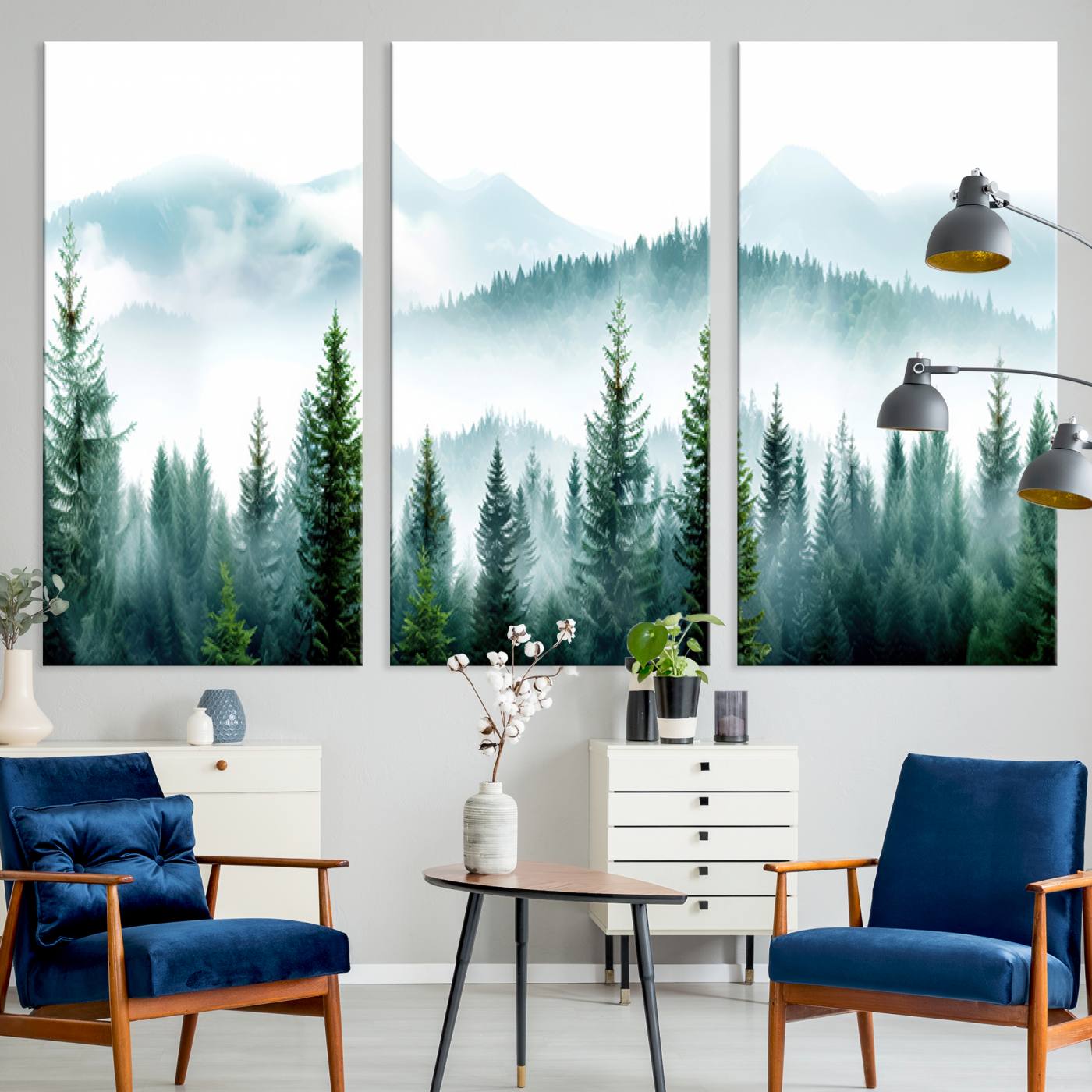 Pine Forest Wall Art Canvas Print – Misty Mountains Foggy