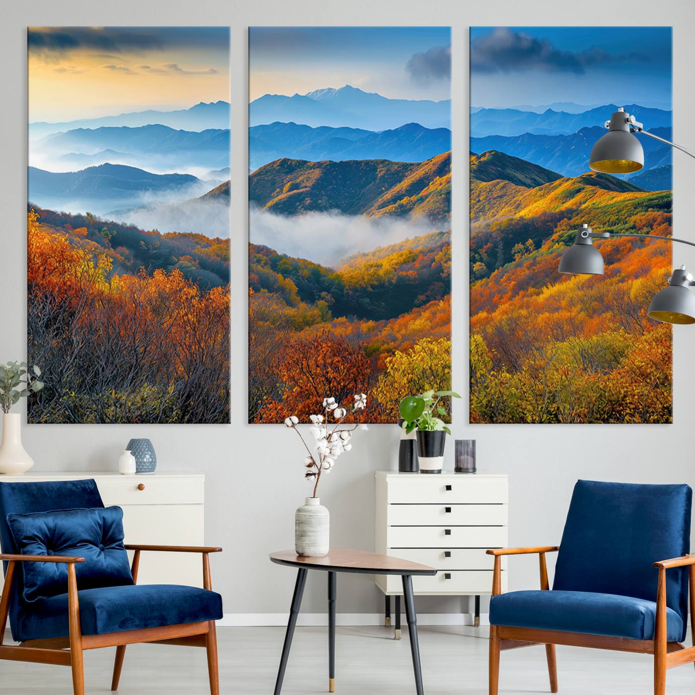 Autumn Mountains Wall Art Canvas Print – Foggy Peaks