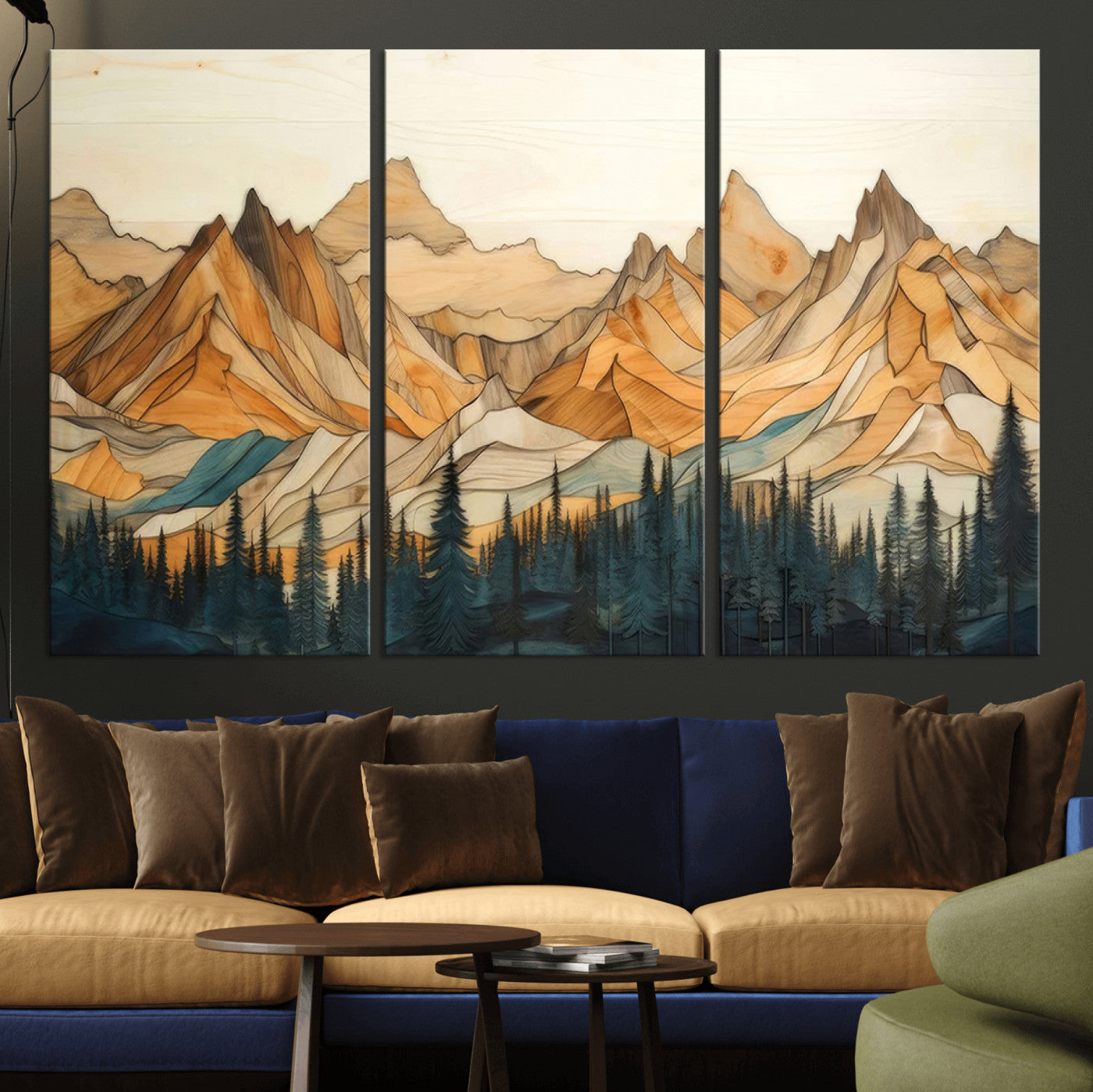Rustic Wood Mountain Wall Art Print | Triptych Giclee Print