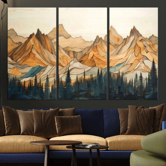 Rustic Wood Mountain Wall Art Print | Triptych Giclee Print