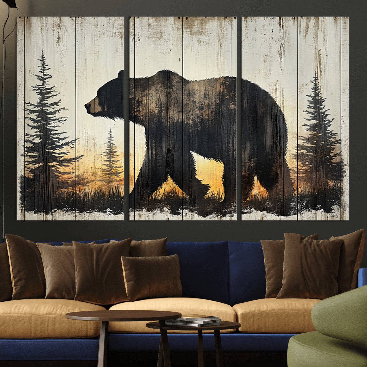 Vintage Bear Wall Art Canvas Print for Farmhouse - Mountain