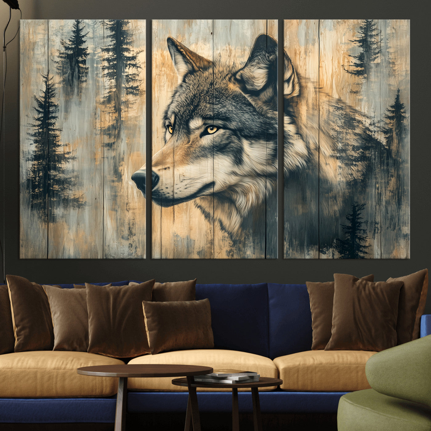 Wood Style Rustic Wolf Wall Art Canvas Print, Vintage
