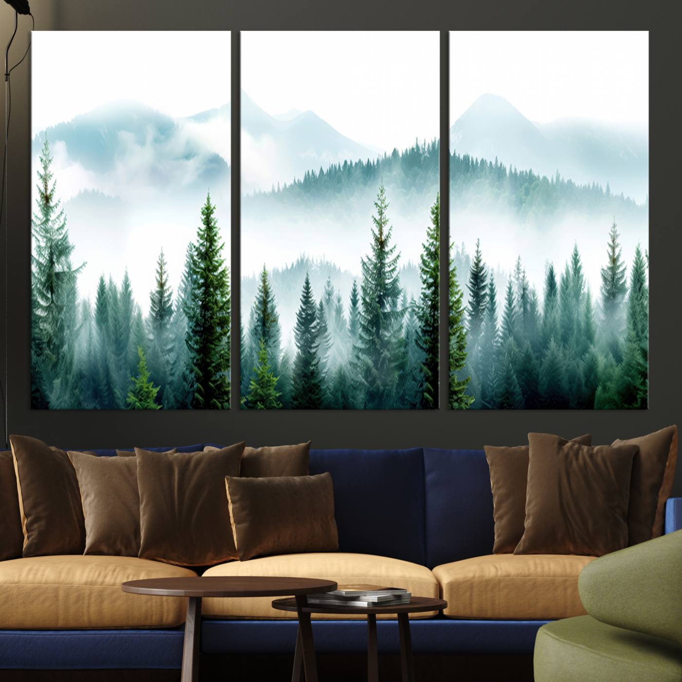 Pine Forest Wall Art Canvas Print – Misty Mountains Foggy
