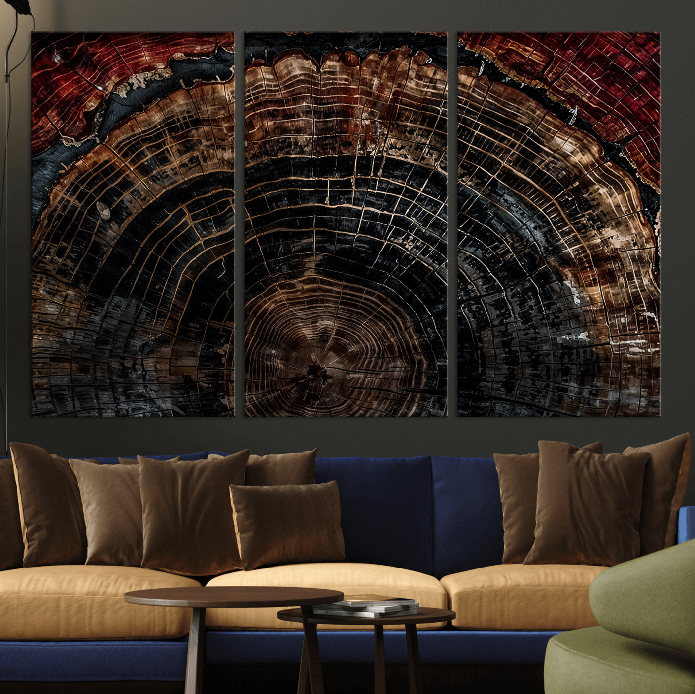 Dark Wood Ring Wall Art Canvas Print – Framed Abstract Tree