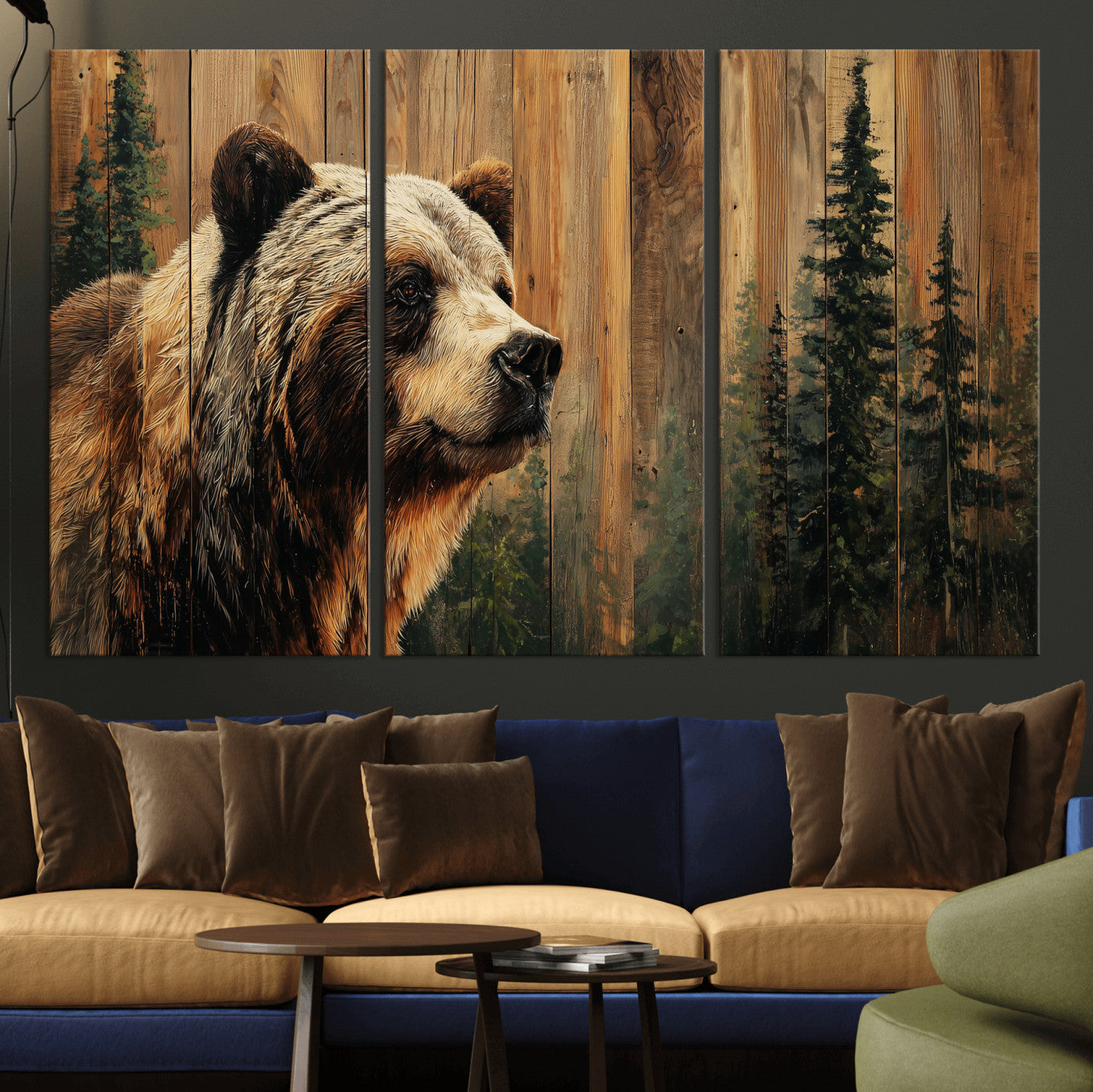 Grizzly Bear Wall Art Canvas Print, Rustic Wildlife Bear
