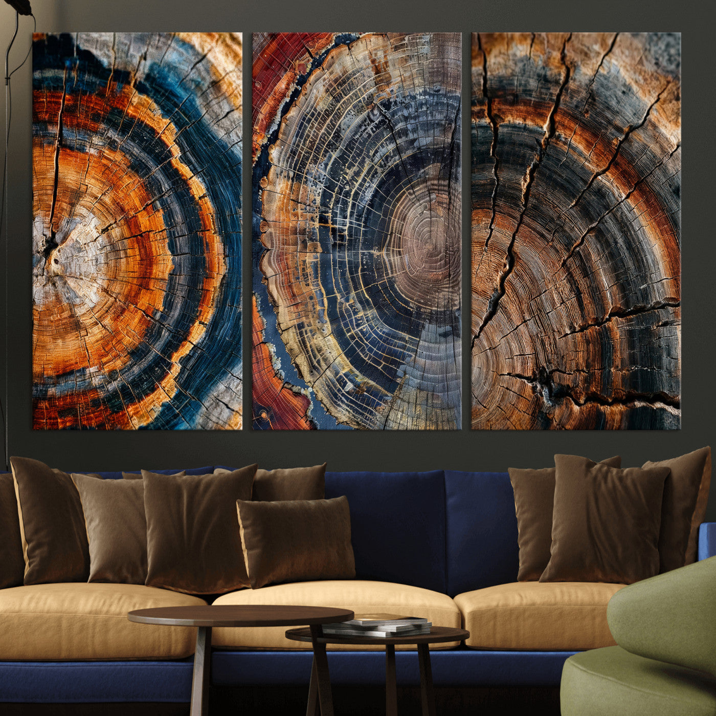 Tree Ring Triptych Canvas Wall Art — Set of 3 Wood Grain