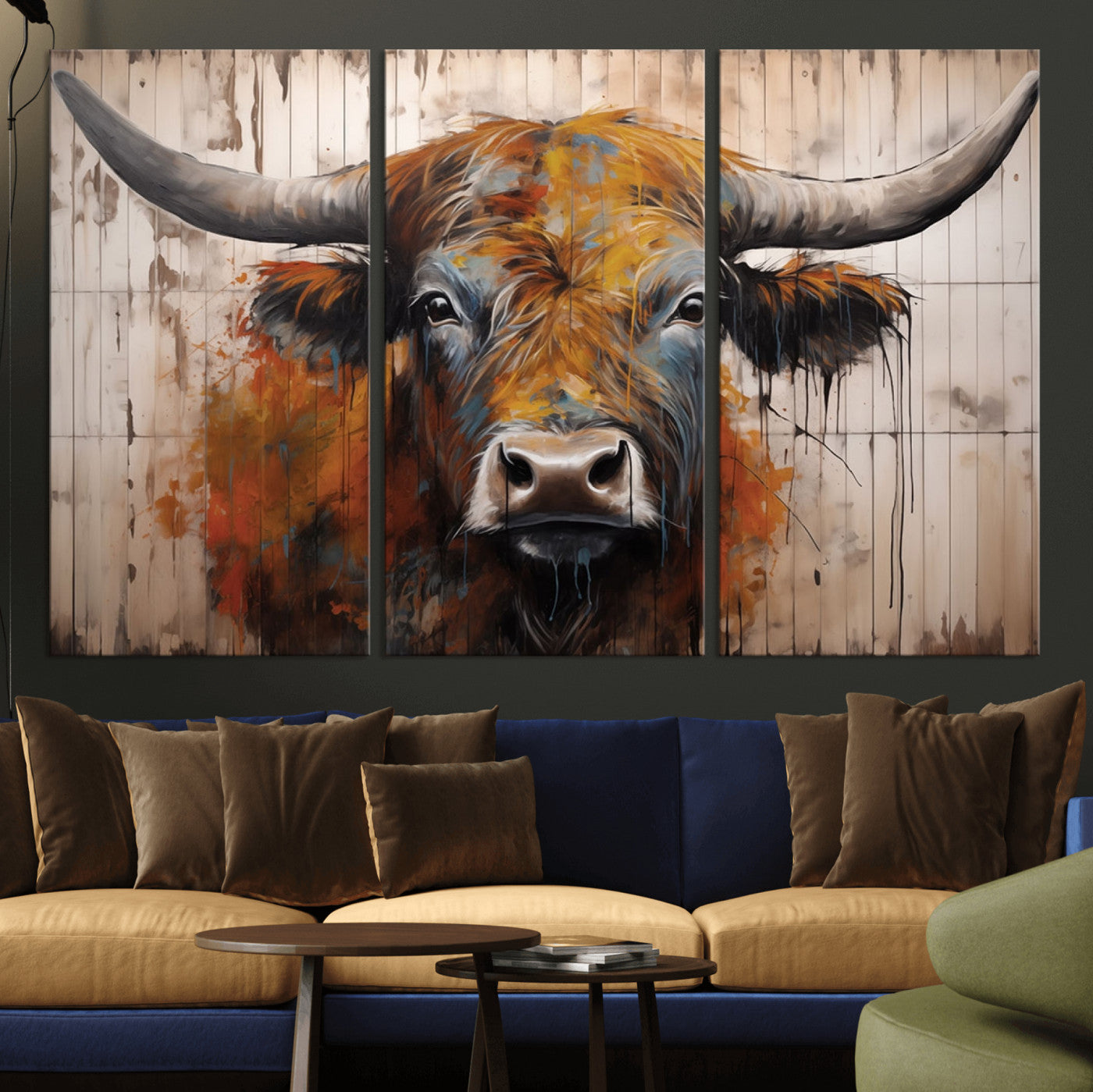 Scottish Highland Cow Cattle Art Print on Wood Style