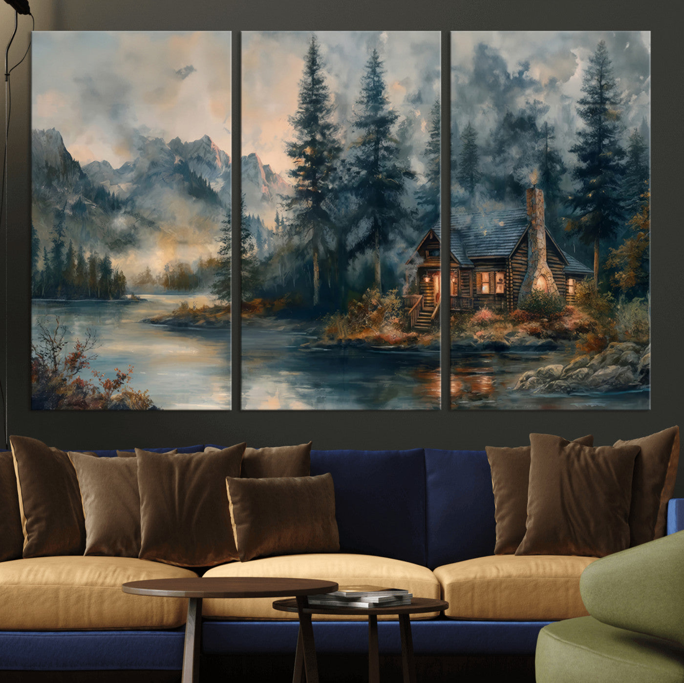 Rustic Cabin Woods Wall Art Print | Lake in a Forest Canvas