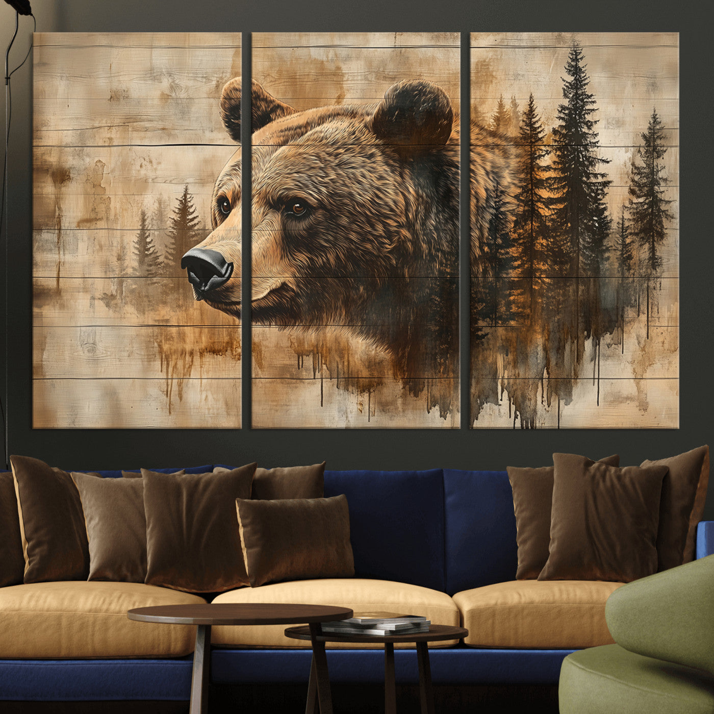Rustic Grizzly Bear Wall Art, Abstract Grizzly 399 Bear Wall